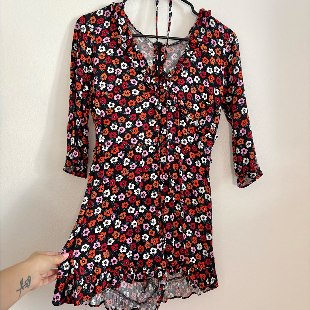 Topshop Black Floral 3/4 Sleeve Romper